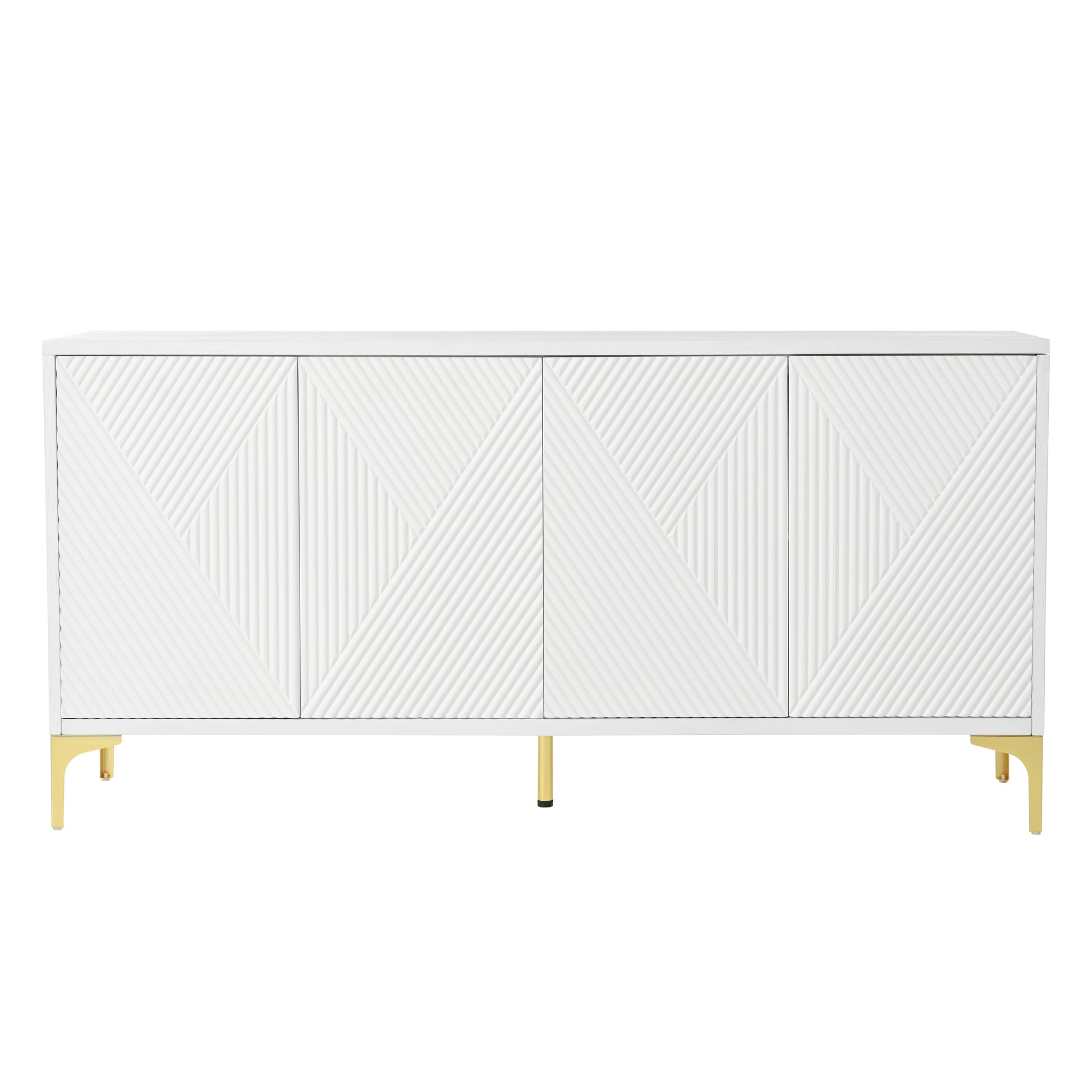 Modern Wood Sideboard Cabinet with Carved Door Panels, Adjustable Shelves, and Sturdy Metal Legs, White SolidRoot Buy Furniture USA