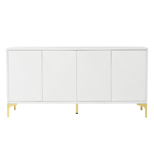Modern Wood Sideboard Cabinet with Carved Door Panels, Adjustable Shelves, and Sturdy Metal Legs, White SolidRoot Buy Furniture USA