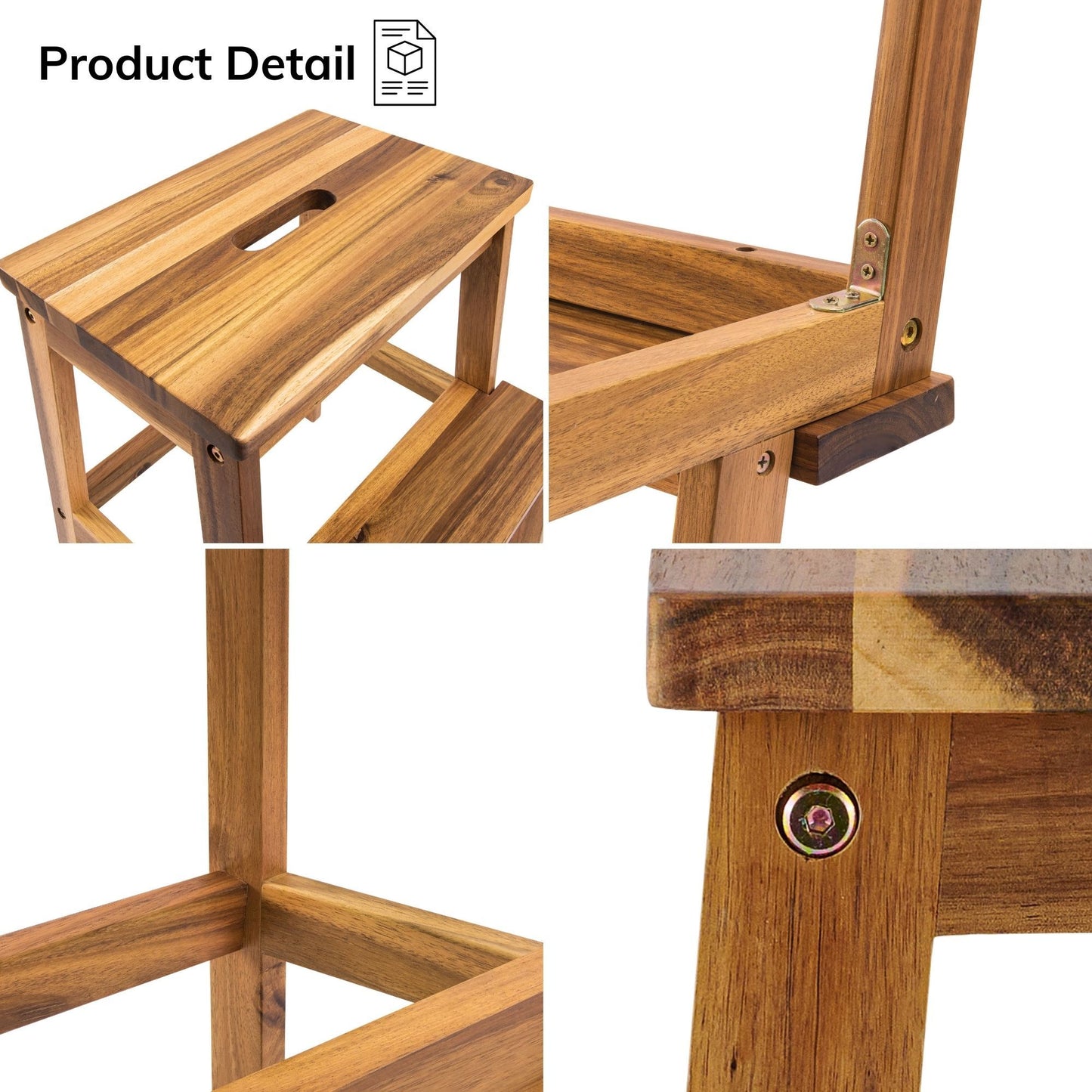 Acacia Wood Two Steps Stool Small Size Rectangle