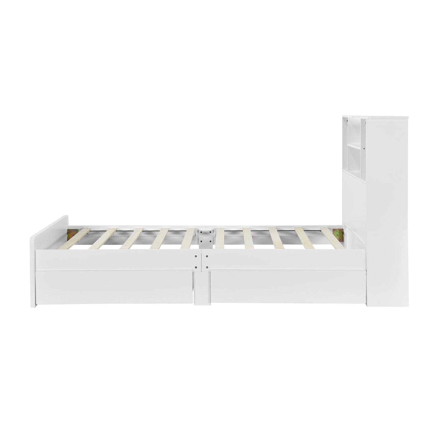 Twin Size Storage Platform Bed Frame with 4 Open Storage Shelves and 2 Storage Drawers,LED Light,White