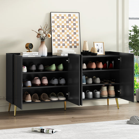 Luxurious Shoe Cabinet with 5 Metal Legs, Modern TV Stand with 4 Adjustable Shelves for TVs Up to 70', Minimalist Sideboard Cabinet with Gold Lines Doors for Living Room,62.9'x 31.4',Black SolidRoot Buy Furniture USA