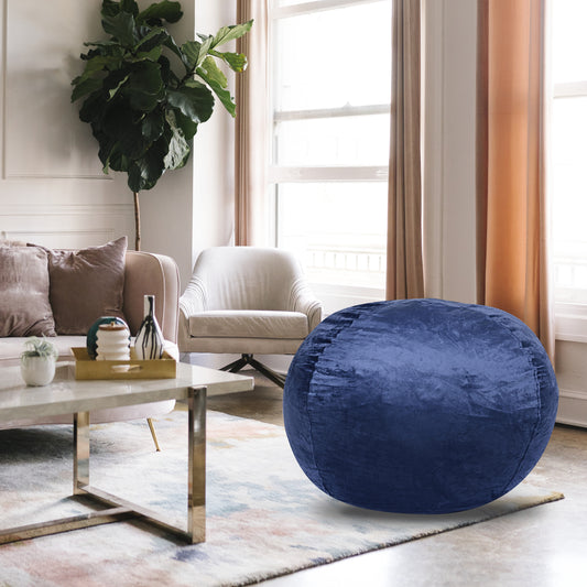 Velvet Bean Bag Chair, Navy-5ft Plush Floor Chair for Kids and Adults w/ Washable Cover, Lounge Chair with Stretchable Fabric, Comfy Bedroom Chair, Filled with Shredded and Memory Foam. SolidRoot Buy Furniture USA
