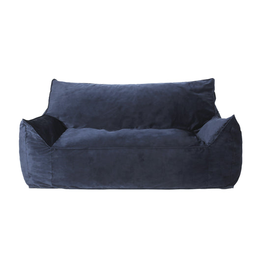 Fila Velveteen 2-Seater Oversized Bean Bag Chair with Armrests, Dark Blue Velvet, 60x40 Inches SolidRoot Buy Furniture USA