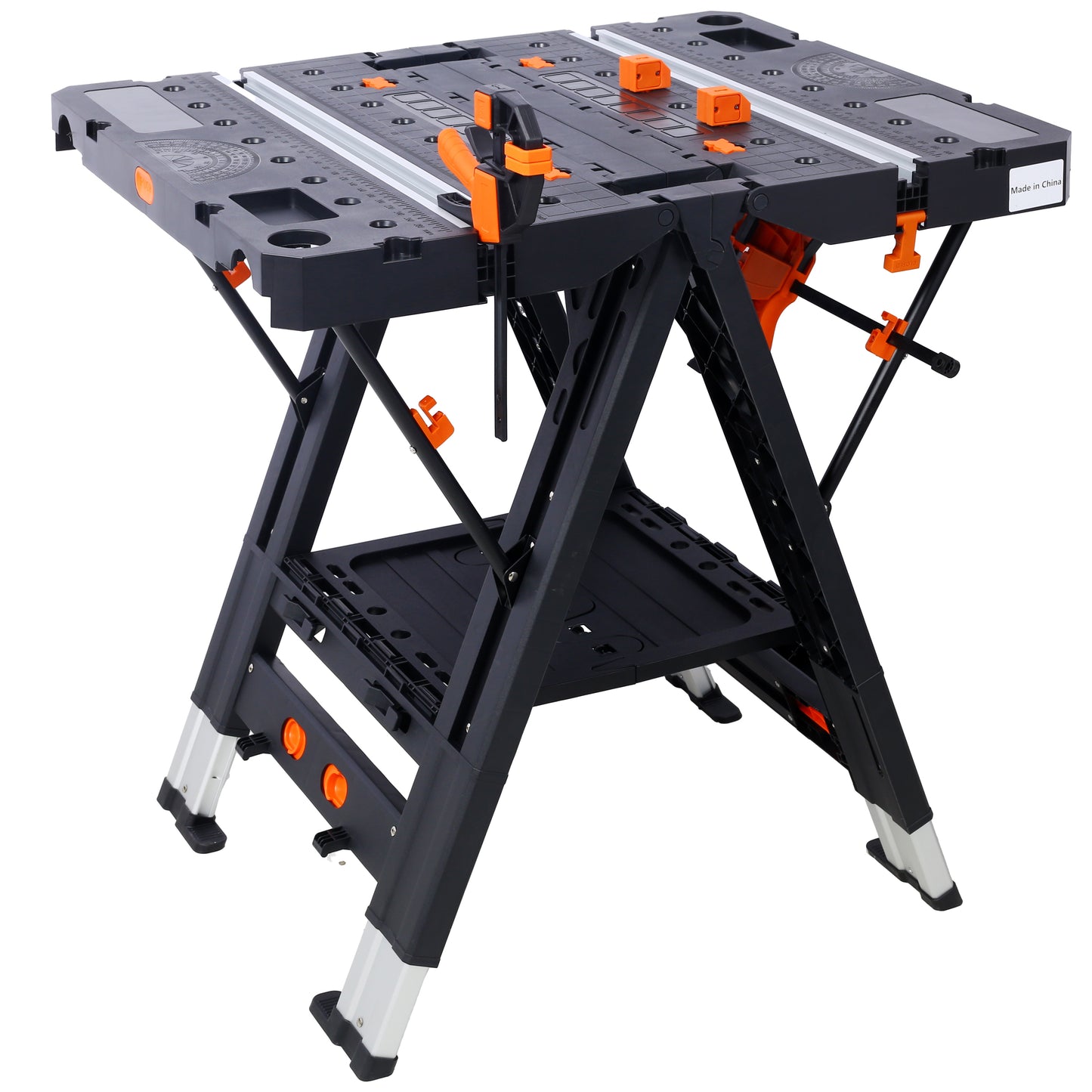 Portable Folding Work Table, 2-in-1 as Sawhorse & Workbench,  Large Load Capacity with 2pcs Clamps