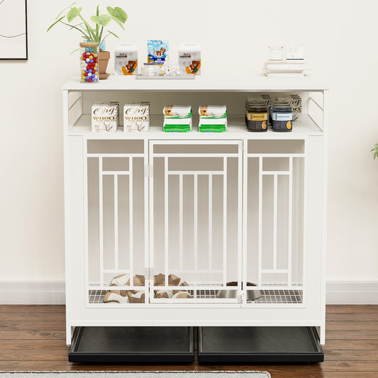 43.3 inch Dog Crate Furniture for Large Dogs,Wooden Dog Crate with Divider,Double Door Dog Kennel with Three Drawers Storages,Heavy Duty Dogs Decorative Pet House for Large Medium Dogs ,White - SolidRoot Buy Furniture USA