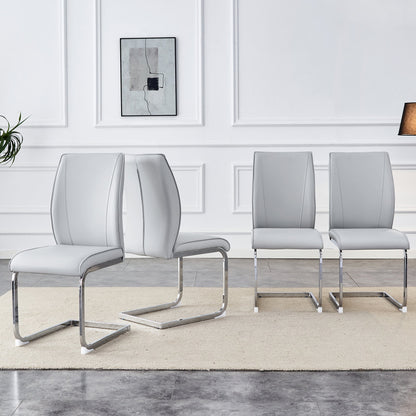 Luxury Simple Arch Chair - Set of 4 Light Gray PU Material High Resilience Dining Chair with Arched Metal Silver Leg. SolidRoot Buy Furniture USA