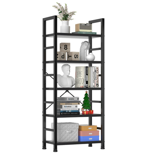 5 shelves, home office and living room, multifunctional display stand for books, black Livingsource