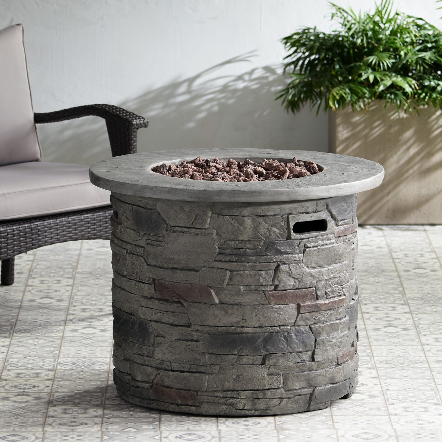 Outdoor 32" Round MgO Propane Fire Pit, Grey Top - 40,000 BTU