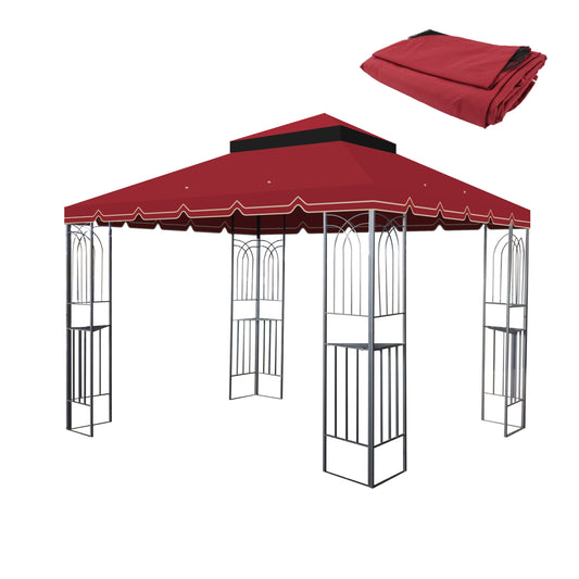 10x10 Ft Outdoor Patio Gazebo Replacement Canopy,Double Tiered Gazebo Tent Roof Top Cover Only GreatWall border(Frame Not Include)-Red SolidRoot Buy Furniture USA