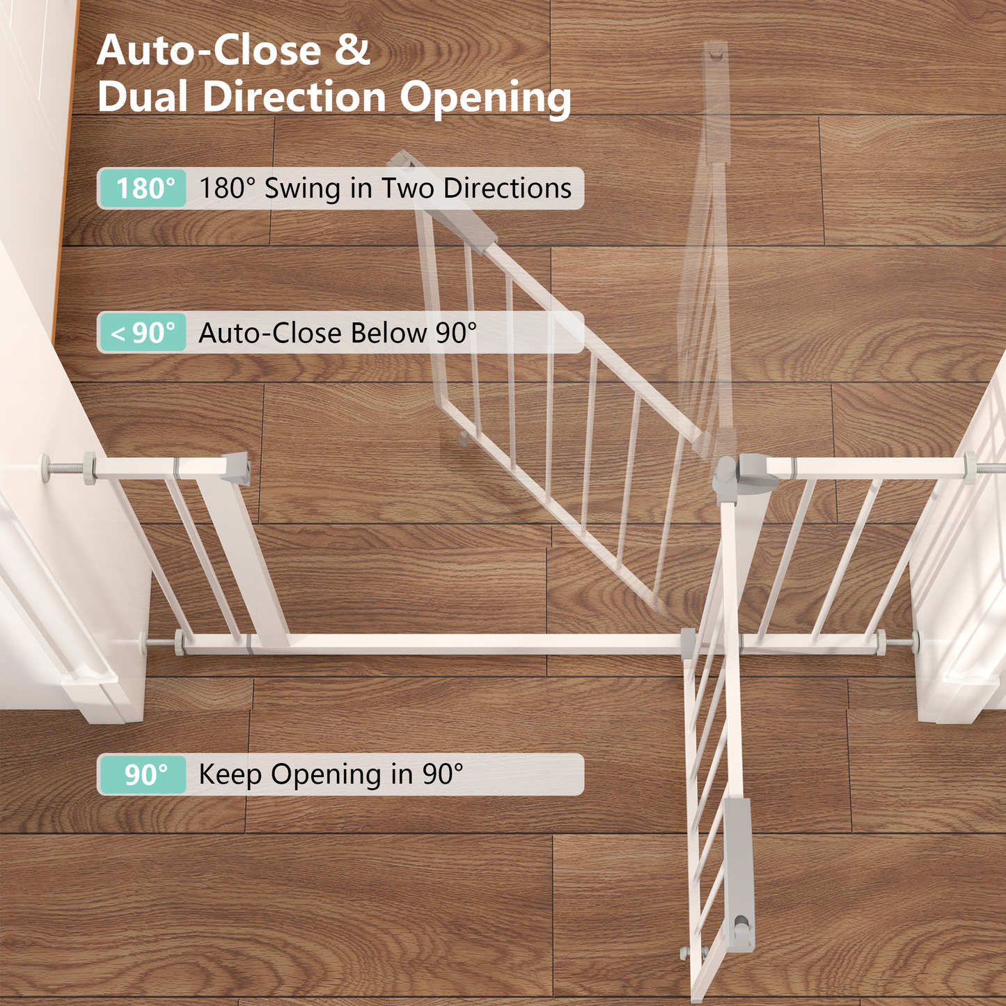 29.5-45.3" Wide Baby Gate for Stairs, Dog Gate Indoor for Doorways, No Drilling Pressure Mounted Pet Gates for Kids, Easy Walk Through Safety Gate, White