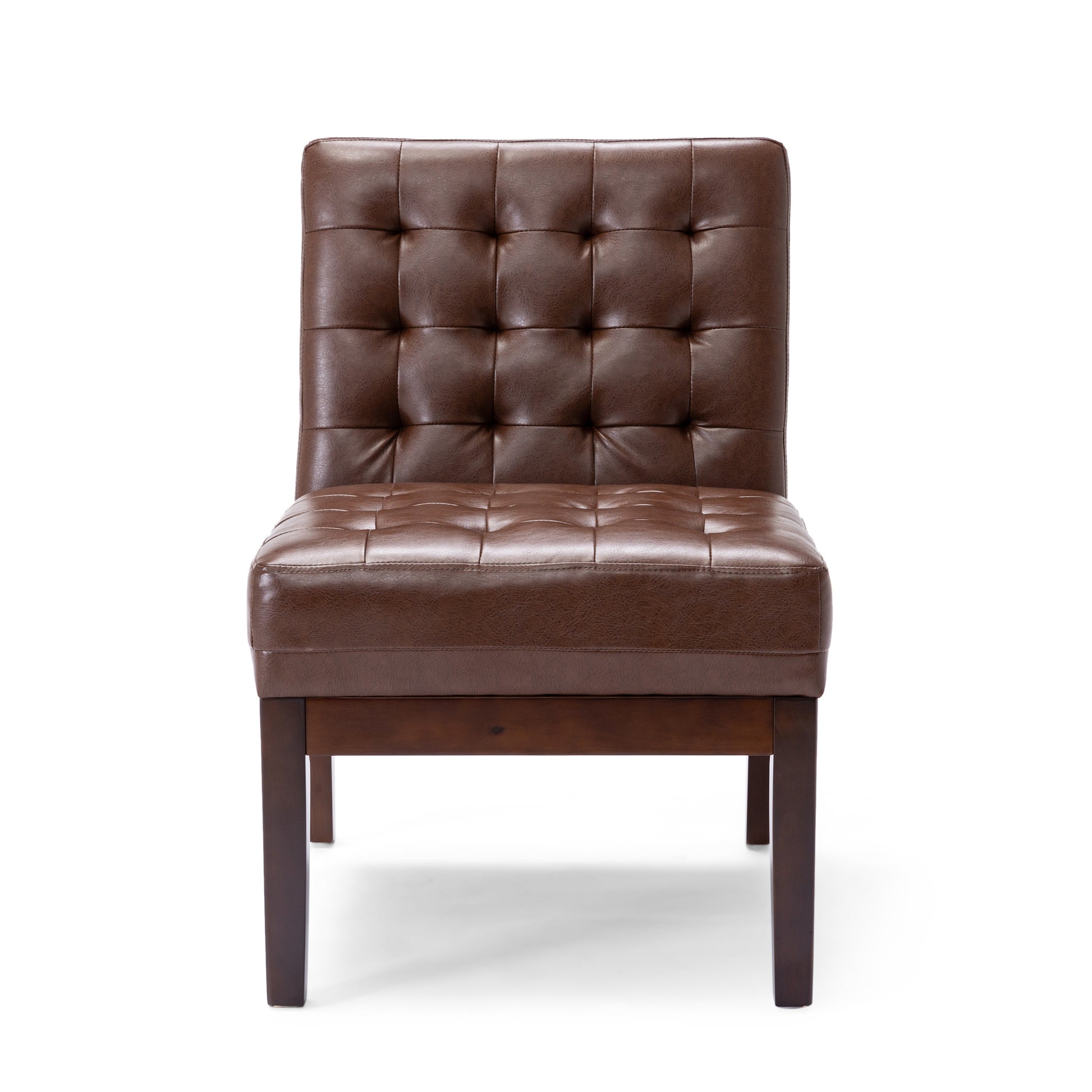 Contemporary Dark Brown Accent Chair with Tufted Waffle Stitch and PU Upholstery SolidRoot Buy Furniture USA