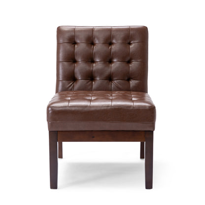 Contemporary Dark Brown Accent Chair with Tufted Waffle Stitch and PU Upholstery SolidRoot Buy Furniture USA