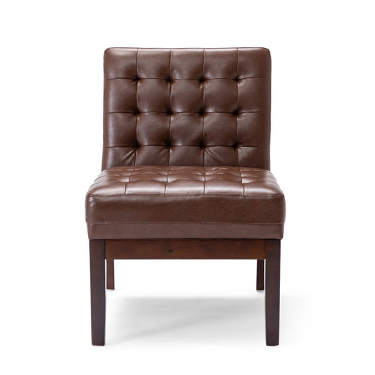 Contemporary Dark Brown Accent Chair with Tufted Waffle Stitch and PU Upholstery SolidRoot Buy Furniture USA