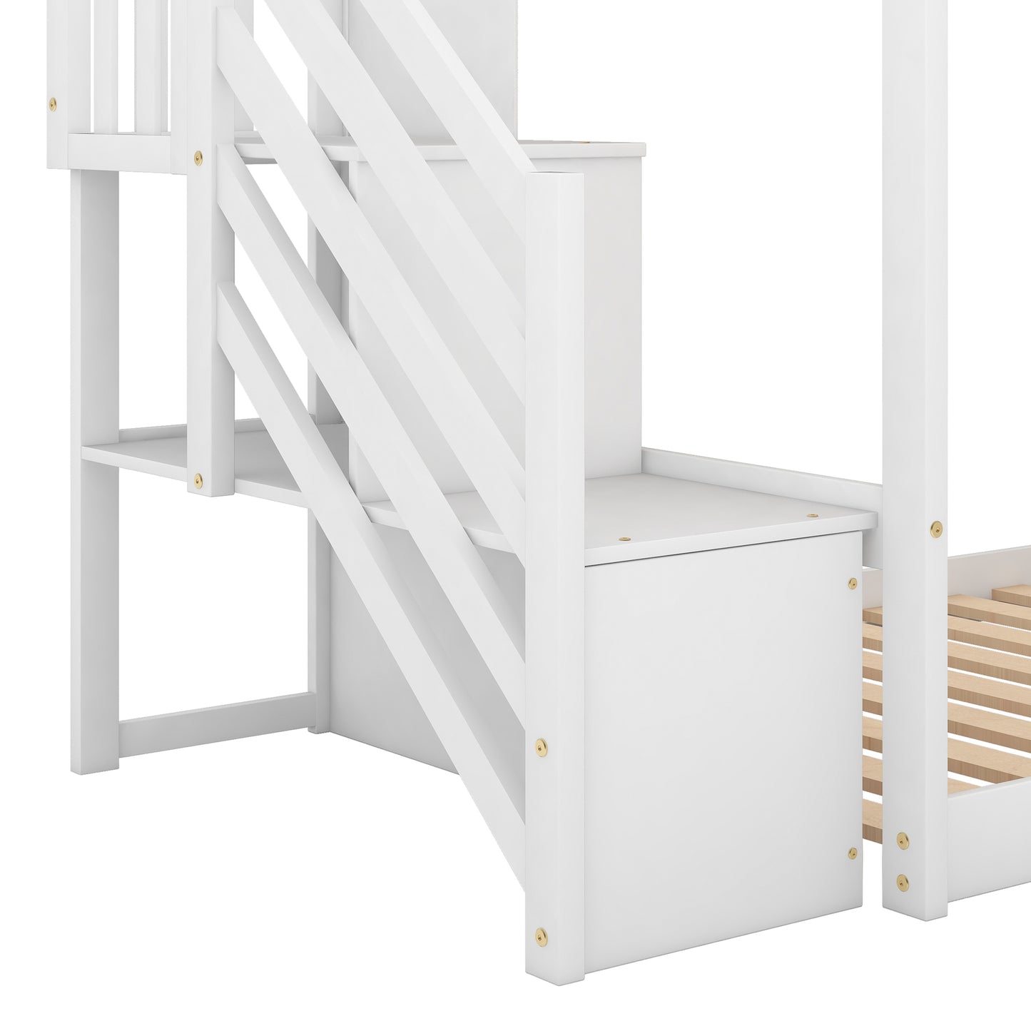 Twin over Twin Bunk Bed with Convertible Slide and Stairway, White