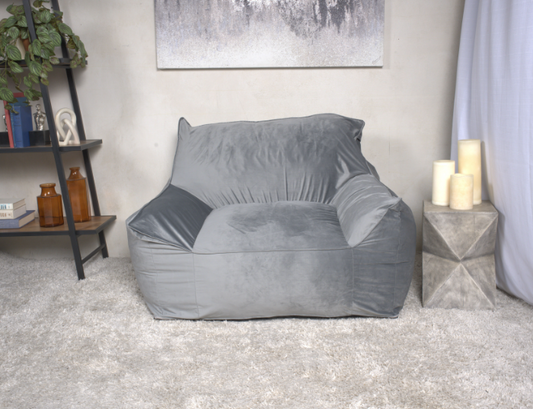 Allea Velveteen Bean Bag Chair with Armrests, Grey SolidRoot Buy Furniture USA