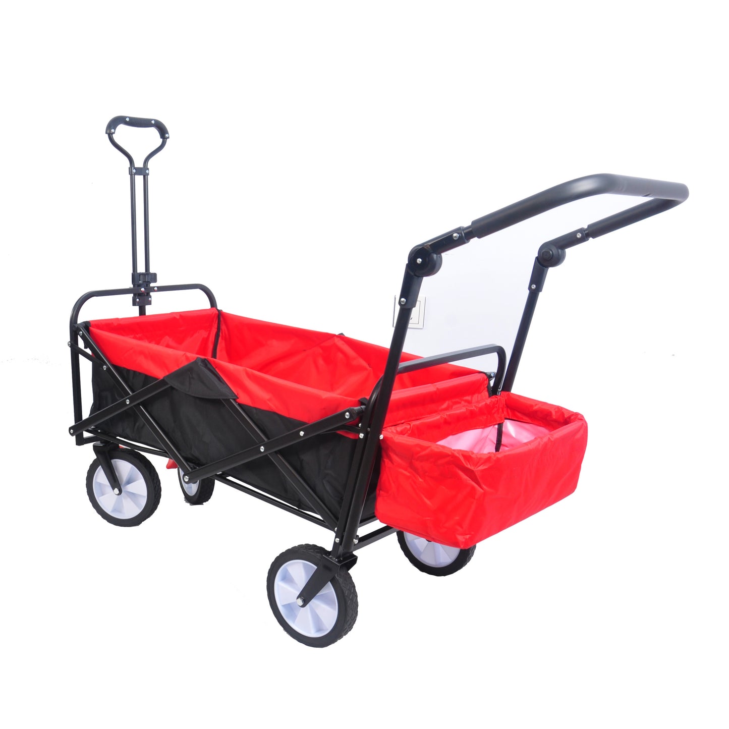 folding wagon Collapsible Outdoor Utility Wagon, Heavy Duty Folding Garden Portable Hand Cart, Drink Holder, Adjustable Handles(Black+Red colour)