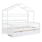 Wooden Full Size House Bed with 2 Drawers,Kids Bed with Storage Shelf, White - SolidRoot Buy Furniture USA