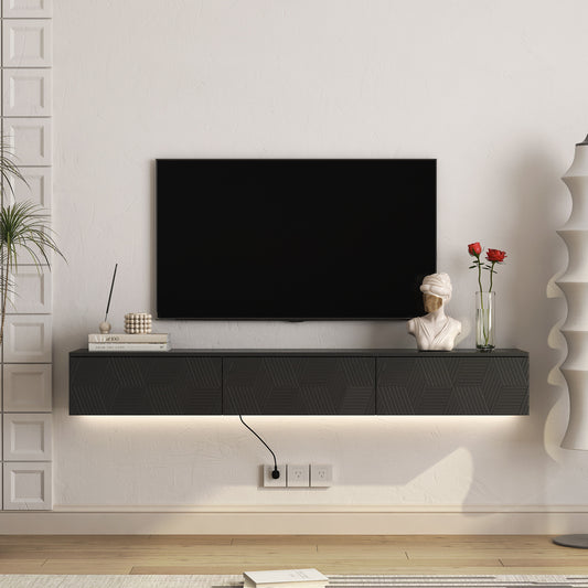 Floating TV Stand Wall Mounted with 16 Color LEDs,67' Modern TV Stand, Floating TV Cabinet Entertainment Center for 55 60 65 Inch TV,Black SolidRoot Buy Furniture USA