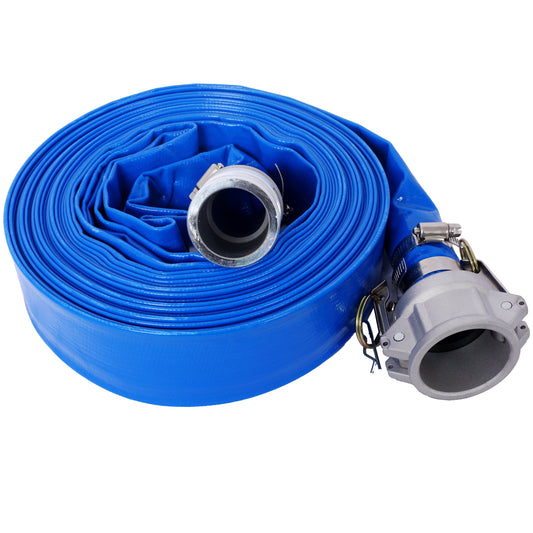 2'x50Ft  Pool Backwash Hose, Heavy Duty Reinforced Blue PVC Lay Flat Water Discharge Pump Hoses For Swimming Drain Pools and Clean Filters, with Aluminum Camlock C and E Fittings Livingsource