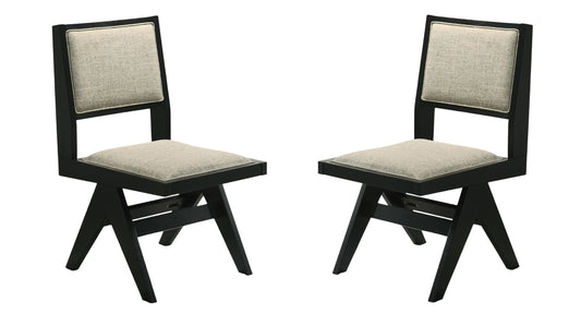 Contemporary Black Color 2pc Dining Side Chairs Light Gray Fabric Upholstered Chairs Arms Dining Room