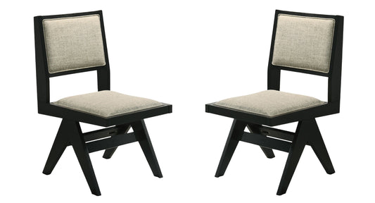 Contemporary Black Color 2pc Dining Side Chairs Light Gray Fabric Upholstered Chairs Arms Dining Room Livingsource