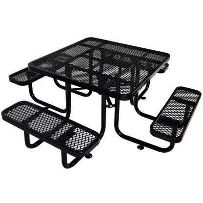 Black 46' Square Steel Picnic Table with Umbrella Opening - Heavy Duty Commercial Outdoor Seating SolidRoot Buy Furniture USA