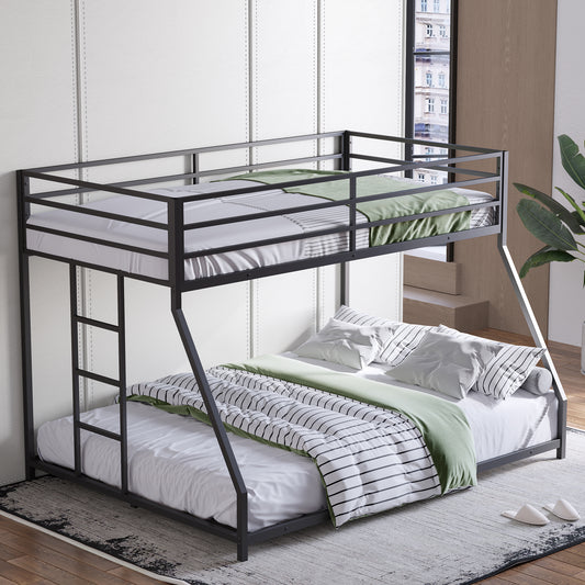 Metal Bunk Bed Twin Over Full Size with Removable Stairs, Heavy Duty Sturdy Frame for Teen & Adults, Teens, No Box Spring Needed, Black SolidRoot Buy Furniture USA