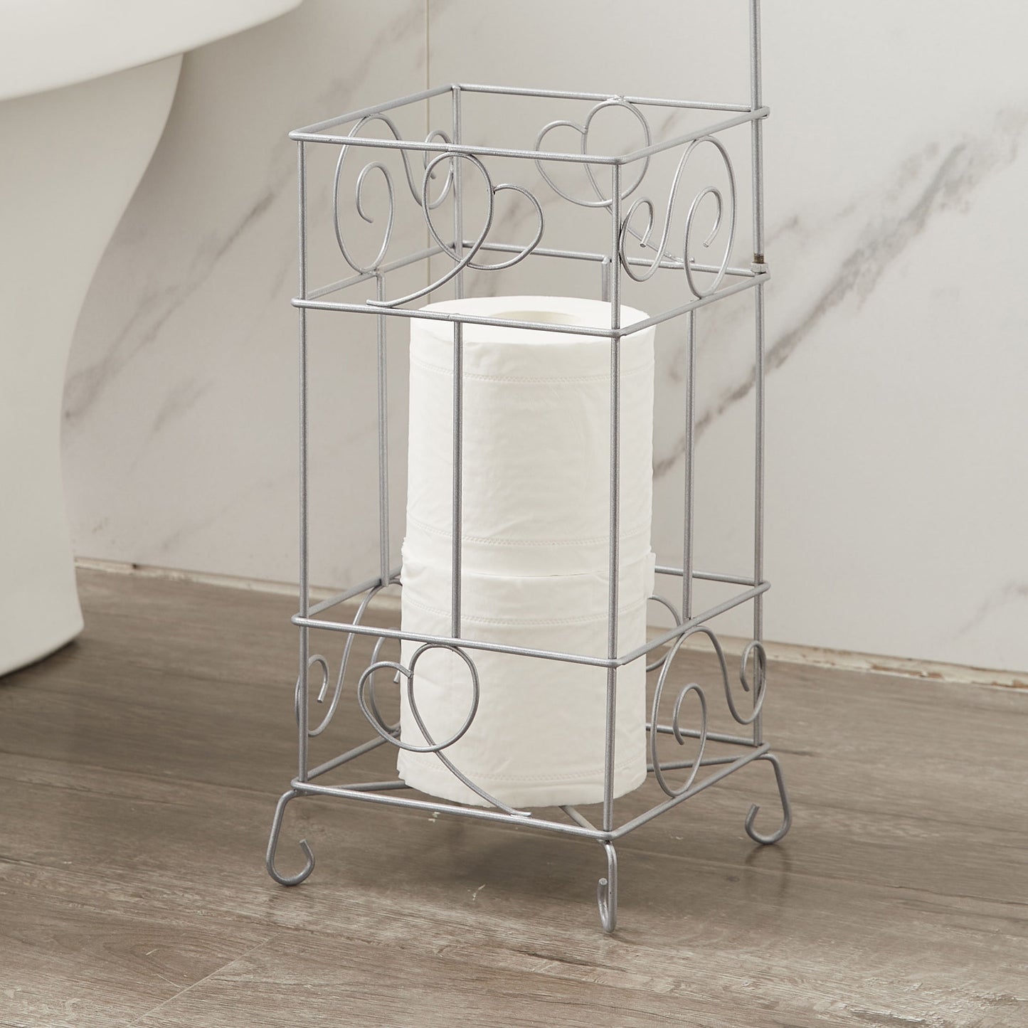 Silver Metal Frame Toilet Paper Holder Stand, Bathroom Tissue Organizer