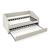 Elegant Twin Size Daybed with Trundle Upholstered Tufted Sofa Bed, Beige Linen Fabric, 82.5'x42.5'x34' SolidRoot Buy Furniture USA