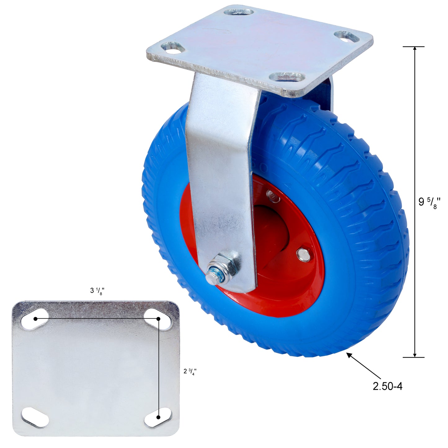 2PCS 8IN CASTER FLAT FREE WHEEL rigrid-Caster Wheel, Steel Hub with Ball Bearings, 5/8-Inch Bore Centered Axle -Blue