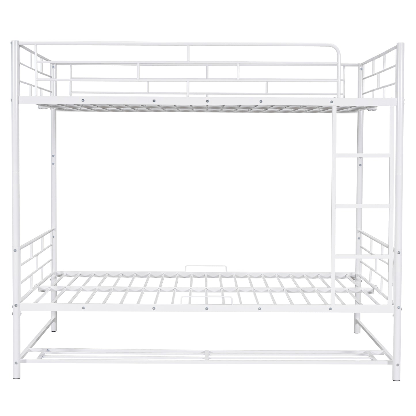 Full Over Full Metal Bunk Bed with Shelf and Guardrails, White