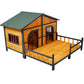 Wooden Large Dog House Outdoor Double XL Dog Kennel with Elevated Floor and Porch, Weatherproof Puppy Shelter for Small and Medium Breed Dogs, Natural Livingsource