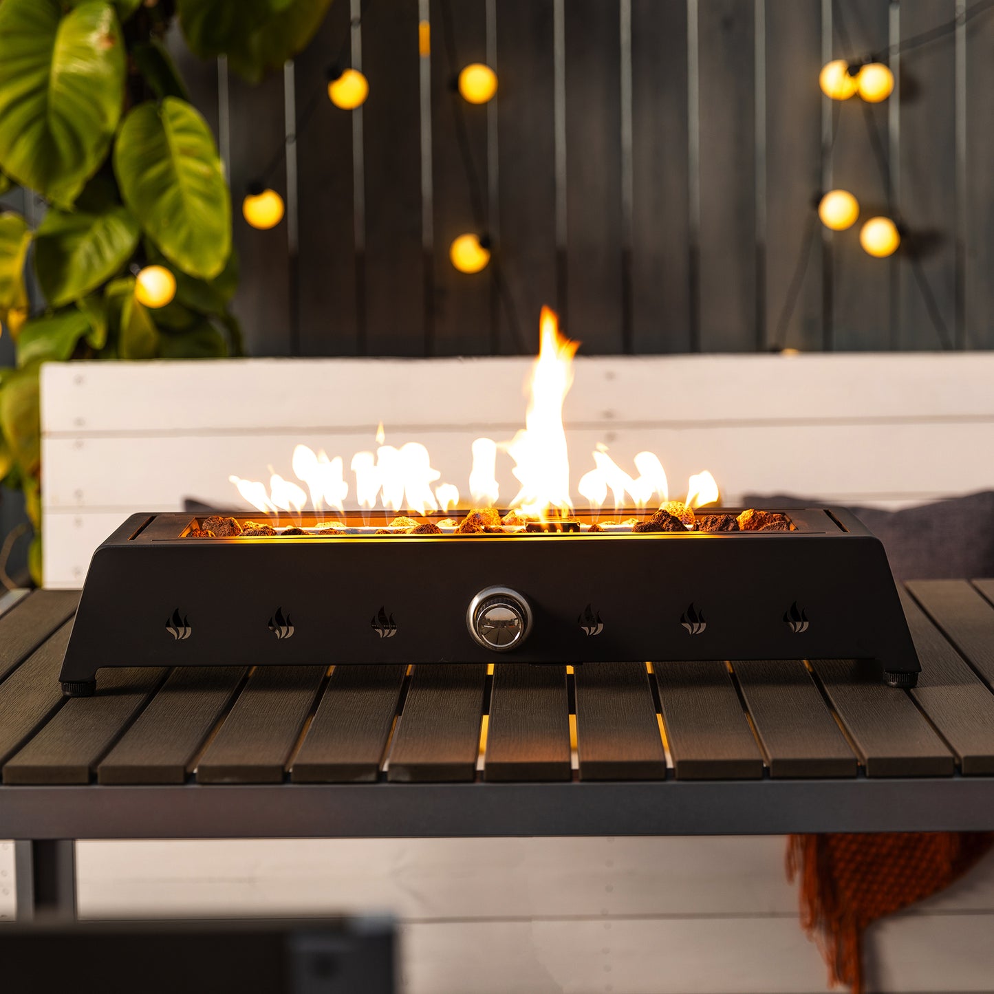 28 inch Tabletop Fire Pit, Propane Gas Fire Pit with Quick Connect Joint, Glass Wind Guard and Lava Rock, Outdoor Portable Tabletop Fire Pit