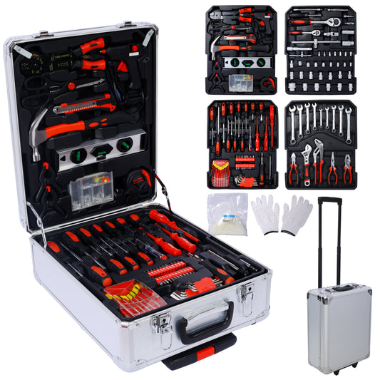 899pcs Home Repair Tool Set Kit for Men, Toolbox Storage Case with 4 Drawers, General Household Tool Kit with Rolling Tool Box, Tool Set Kit for Maintenance, Garden, Homeowner, Handyman ,silver case SolidRoot Buy Furniture USA
