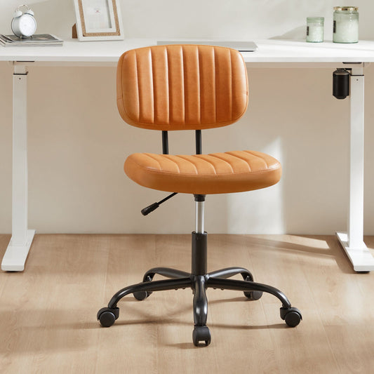 SWEETCRISPY PU Leather Low Back Task Chair Small Home Office Chair with Wheels Livingsource