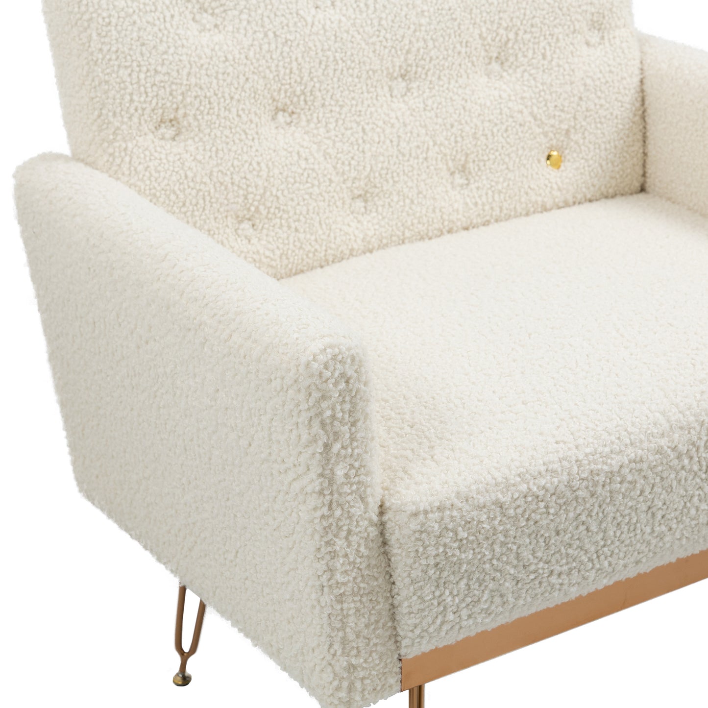 COOLMORE  Armchair Single Sofa Modern Tufted Upholstered Side Reading Chairs with Arm and Gold Metal Leg for Living Room Bedroom (White teddy )