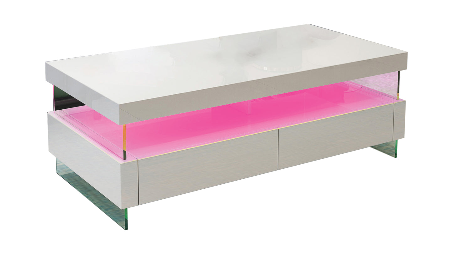 Ria Modern & Contemporary Style with LED Coffee Table Made with Wood & Glossy Finish in White Color