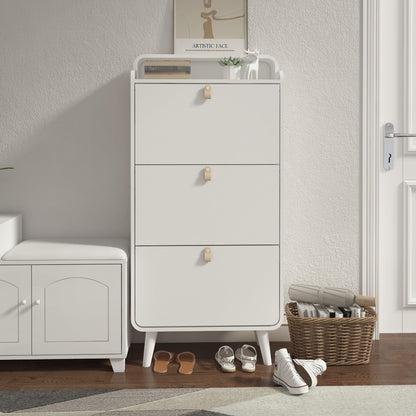 Modern Arc Design Shoe Cabinet With 3 Drawers,Shoe Storage Cabinet for Entryway,Outdoor,White Finish SolidRoot Buy Furniture USA