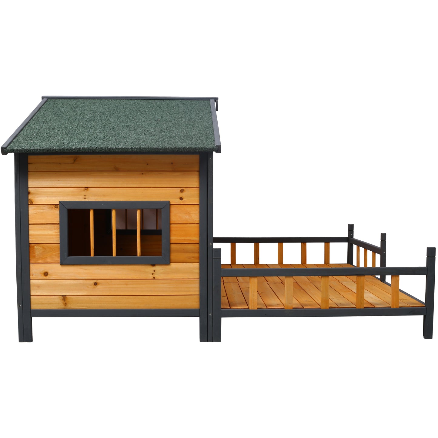 Wooden Large Dog House Outdoor Double XL Dog Kennel with Elevated Floor and Porch, Weatherproof Puppy Shelter for Small and Medium Breed Dogs, Natural