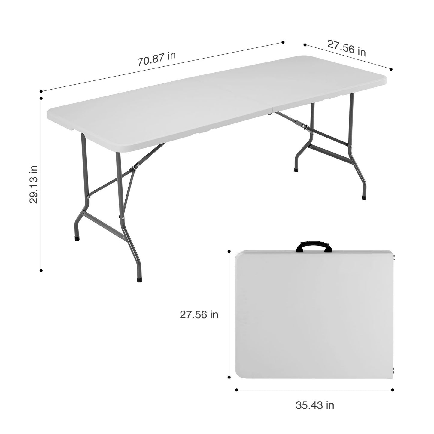 6ft Folding Table Outdoor Indoor Heavy Duty Portable Table with Carrying Handle for Camping Picnic Party