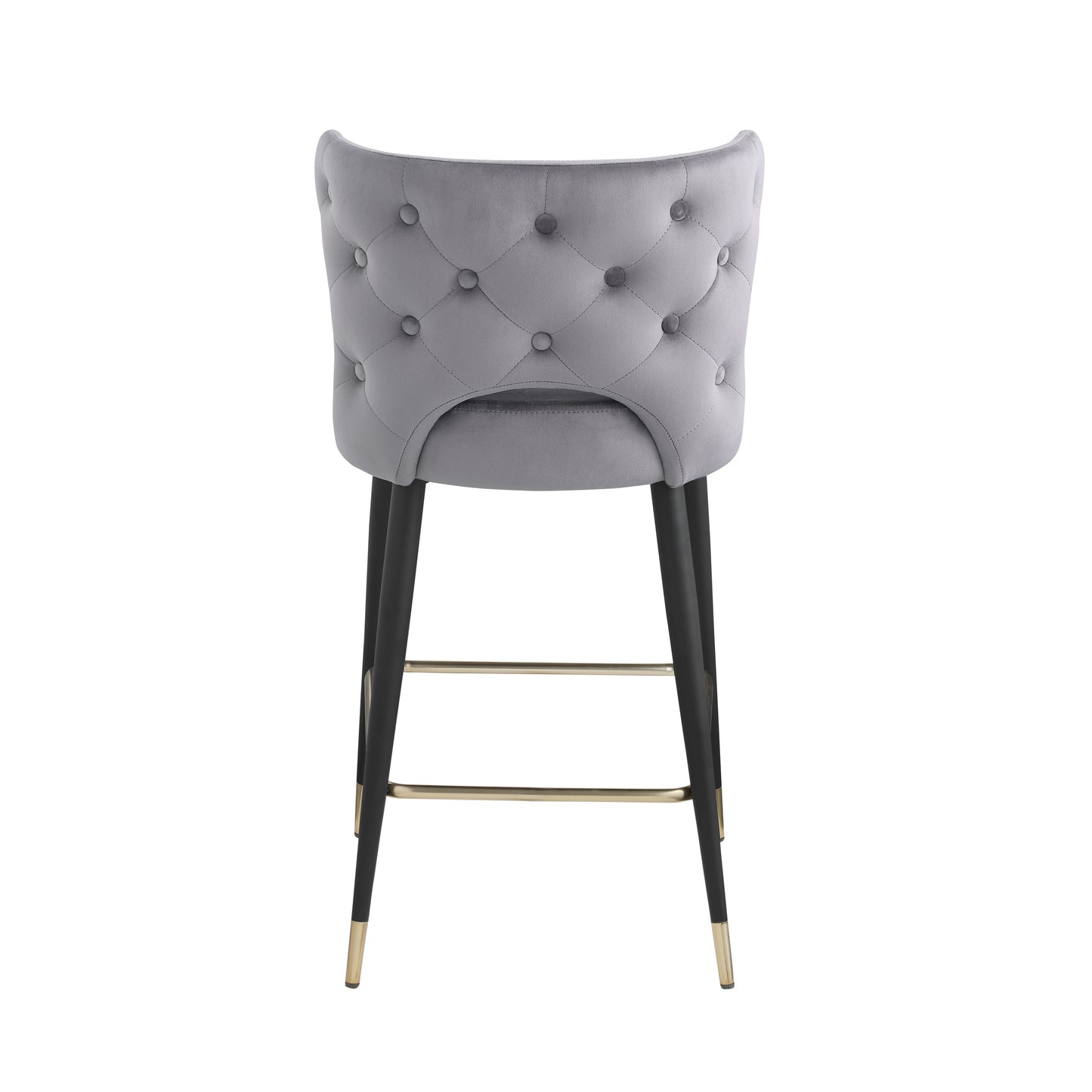 Woker Furniture Contemporary Velvet Upholstered Counter Height Stool with Gold Tipped, Black Metal Legs, 22" W x 19" D x 38.5" H, Gray