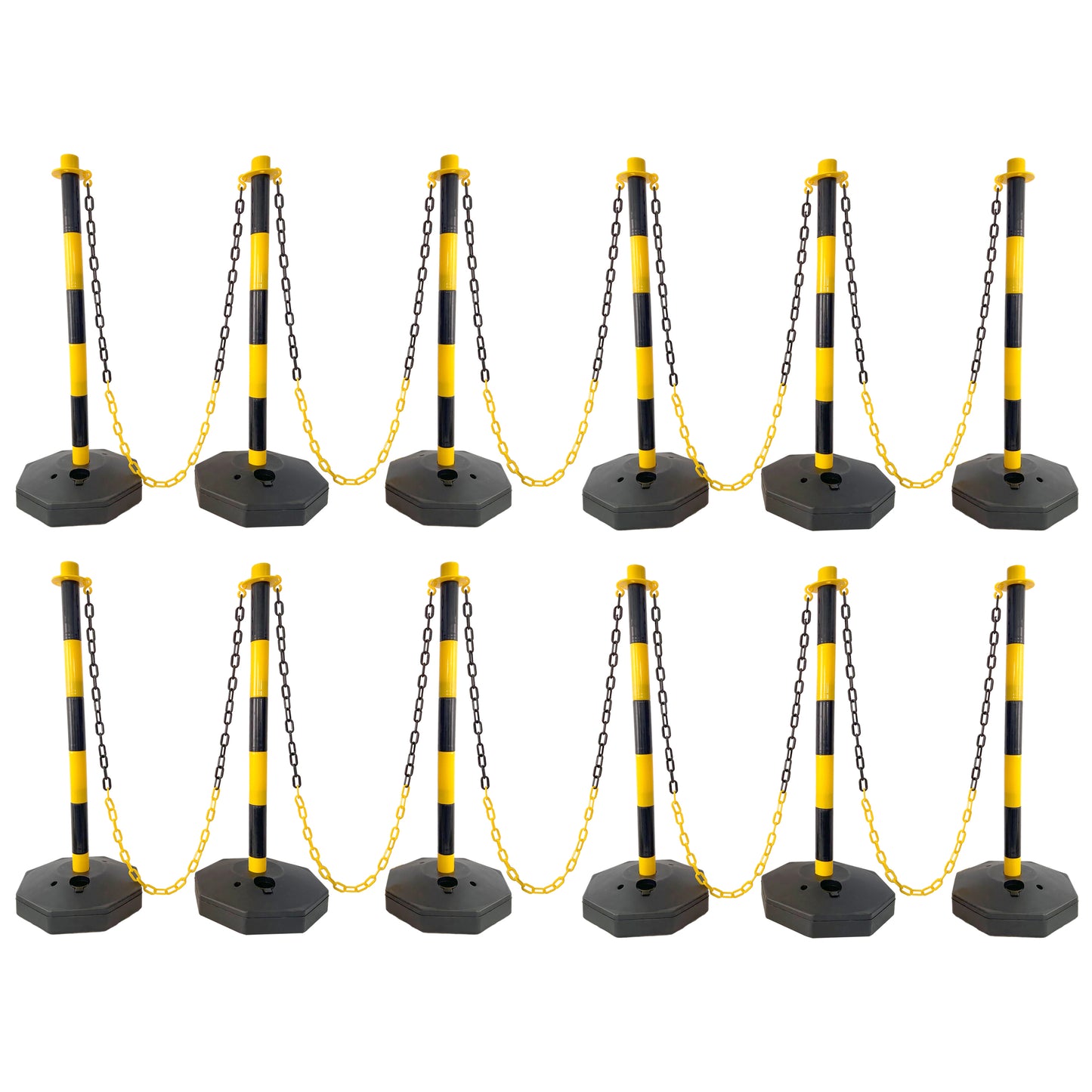 12 Pack Traffic Delineator Post Cones with Fillable Base, Adjustable Plastic Safety Barrier with 5Ft Plastic Chain, Outdoor and Indoor Crowd Control Stanchion for Traffic Control and warning Y/B SolidRoot Buy Furniture USA