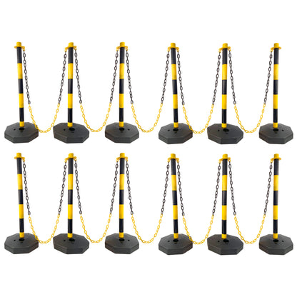 12 Pack Traffic Delineator Post Cones with Fillable Base, Adjustable Plastic Safety Barrier with 5Ft Plastic Chain, Outdoor and Indoor Crowd Control Stanchion for Traffic Control and warning Y/B SolidRoot Buy Furniture USA