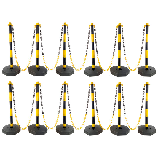 12 Pack Traffic Delineator Post Cones with Fillable Base, Adjustable Plastic Safety Barrier with 5Ft Plastic Chain, Outdoor and Indoor Crowd Control Stanchion for Traffic Control and warning Y/B SolidRoot Buy Furniture USA