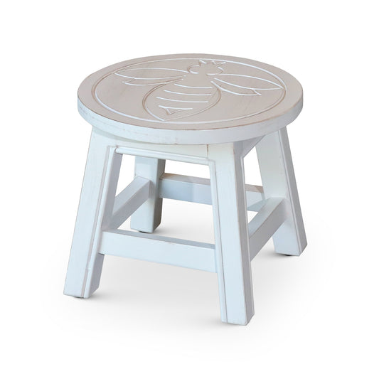 Carved Wooden Step Stool, Queen Bee, Antique White Livingsource