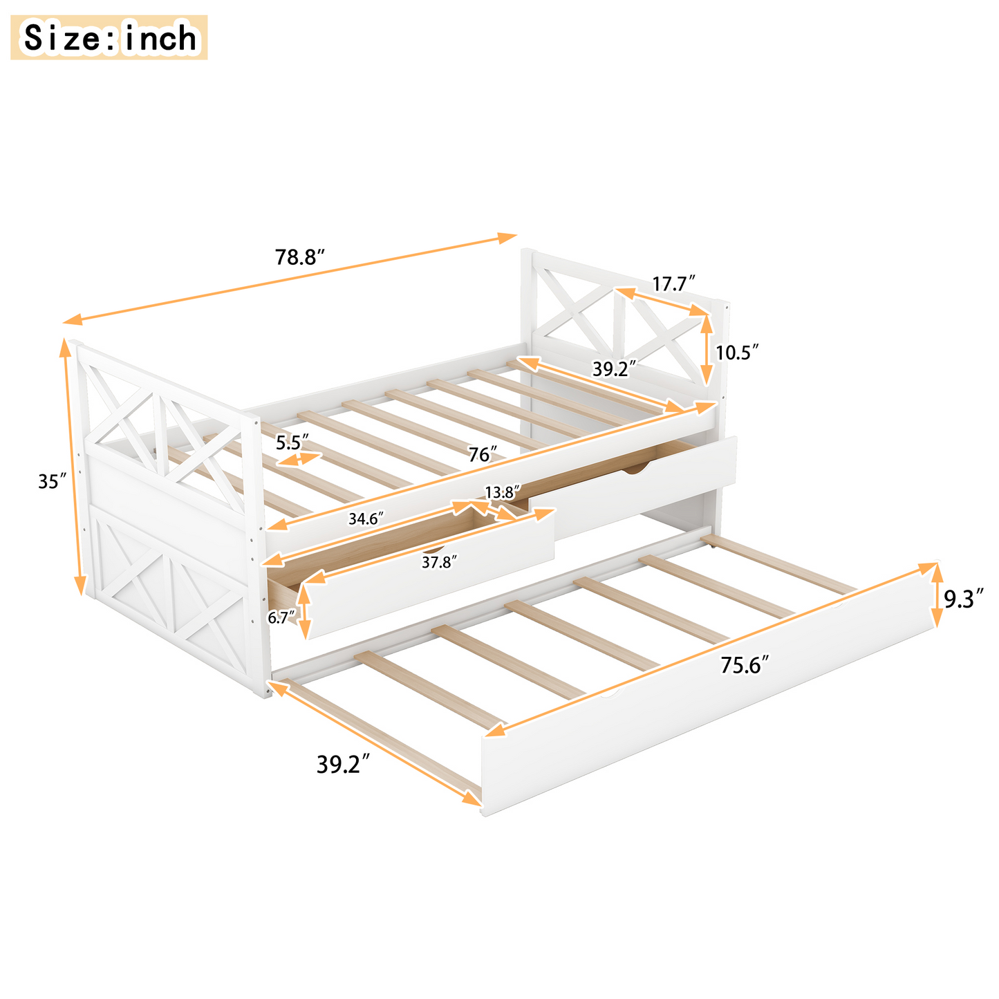 Multi-Functional Daybed with Drawers and Trundle, White