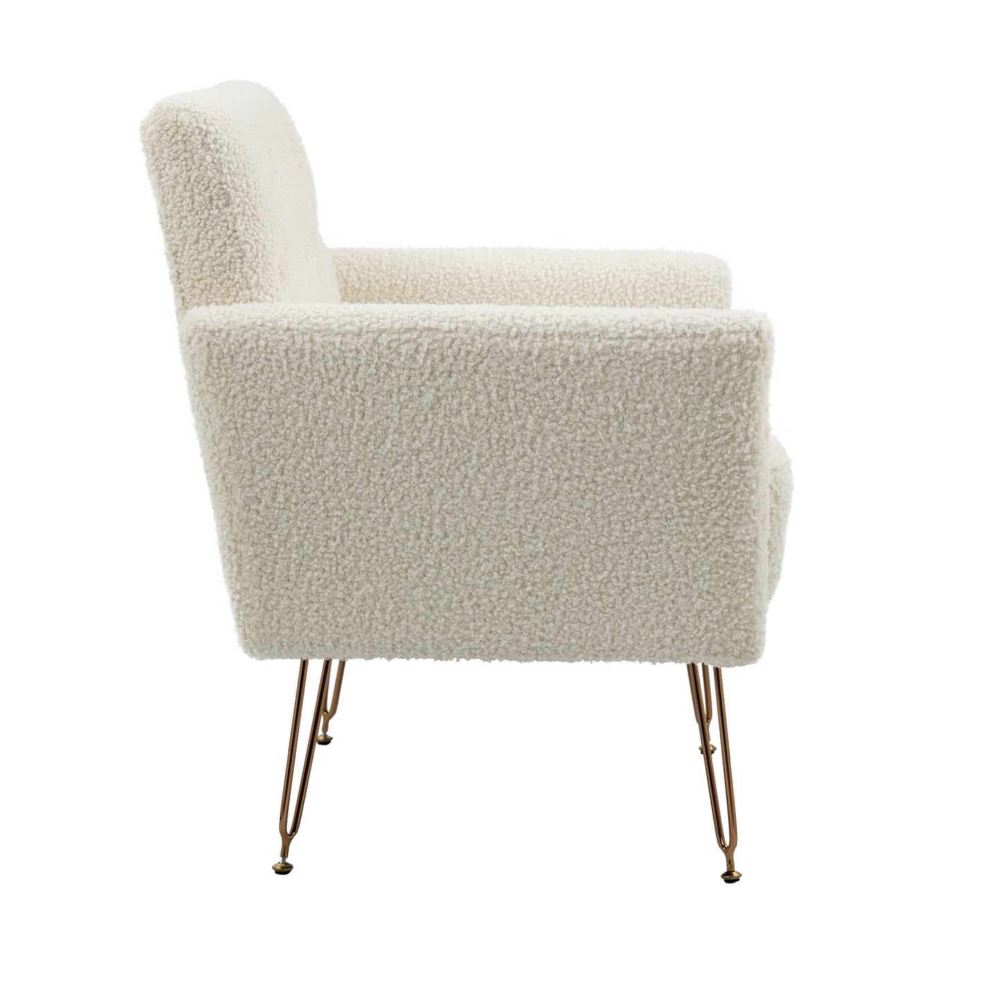 COOLMORE  Armchair Single Sofa Modern Tufted Upholstered Side Reading Chairs with Arm and Gold Metal Leg for Living Room Bedroom (White teddy )