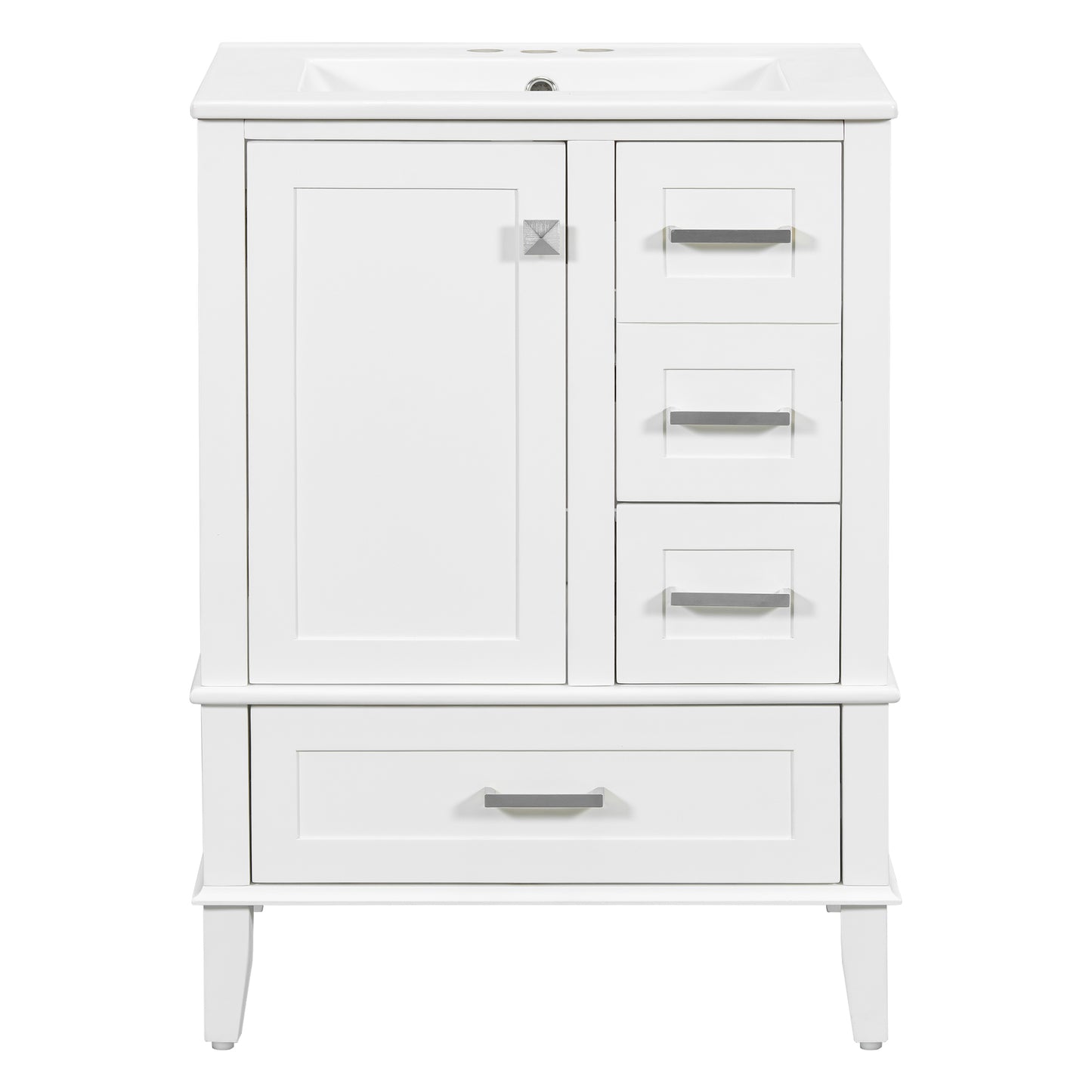 Modern White Bathroom Vanity with Ceramic Sink, Soft-Close Door, Deep & Wide Drawers, 24.8' Compact Design SolidRoot Buy Furniture USA
