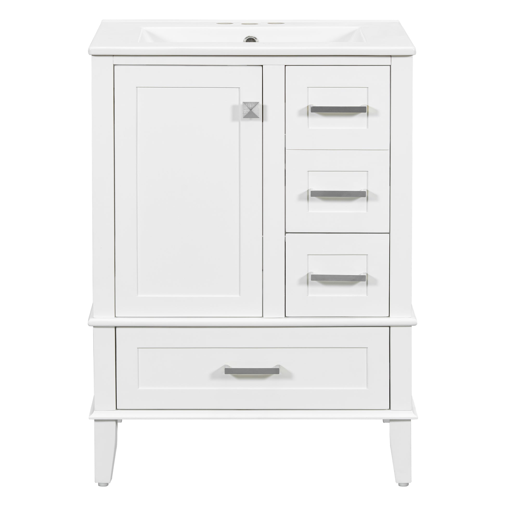 Modern White Bathroom Vanity with Ceramic Sink, Soft-Close Door, Deep & Wide Drawers, 24.8' Compact Design SolidRoot Buy Furniture USA