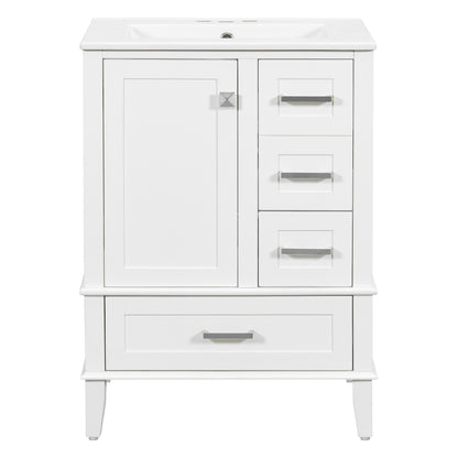 Modern White Bathroom Vanity with Ceramic Sink, Soft-Close Door, Deep & Wide Drawers, 24.8' Compact Design SolidRoot Buy Furniture USA